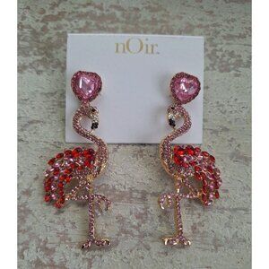Noir Pink & Red Crystal Flamingo Dangling Stud Earrings